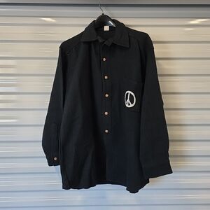 Vintage Y2K Molina Woven Peace Sign Imagine Shirt Black 100% Cotton (BS)